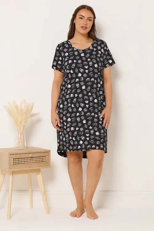 Yours 2 Pack Curve Grey 'Wake Me Up With Coffee' Nightdresses - Size 26-28 Image 3