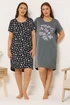 Yours 2 Pack Curve Grey 'Wake Me Up With Coffee' Nightdresses - Size 26-28 Image 1