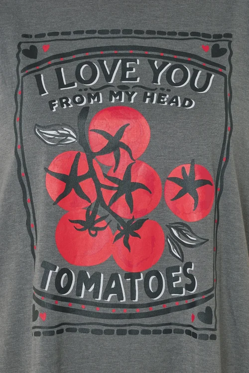 Yours Curve Grey 'I Love You From My Head Tomatoes' Nightdress - Size 14-16 Image 4