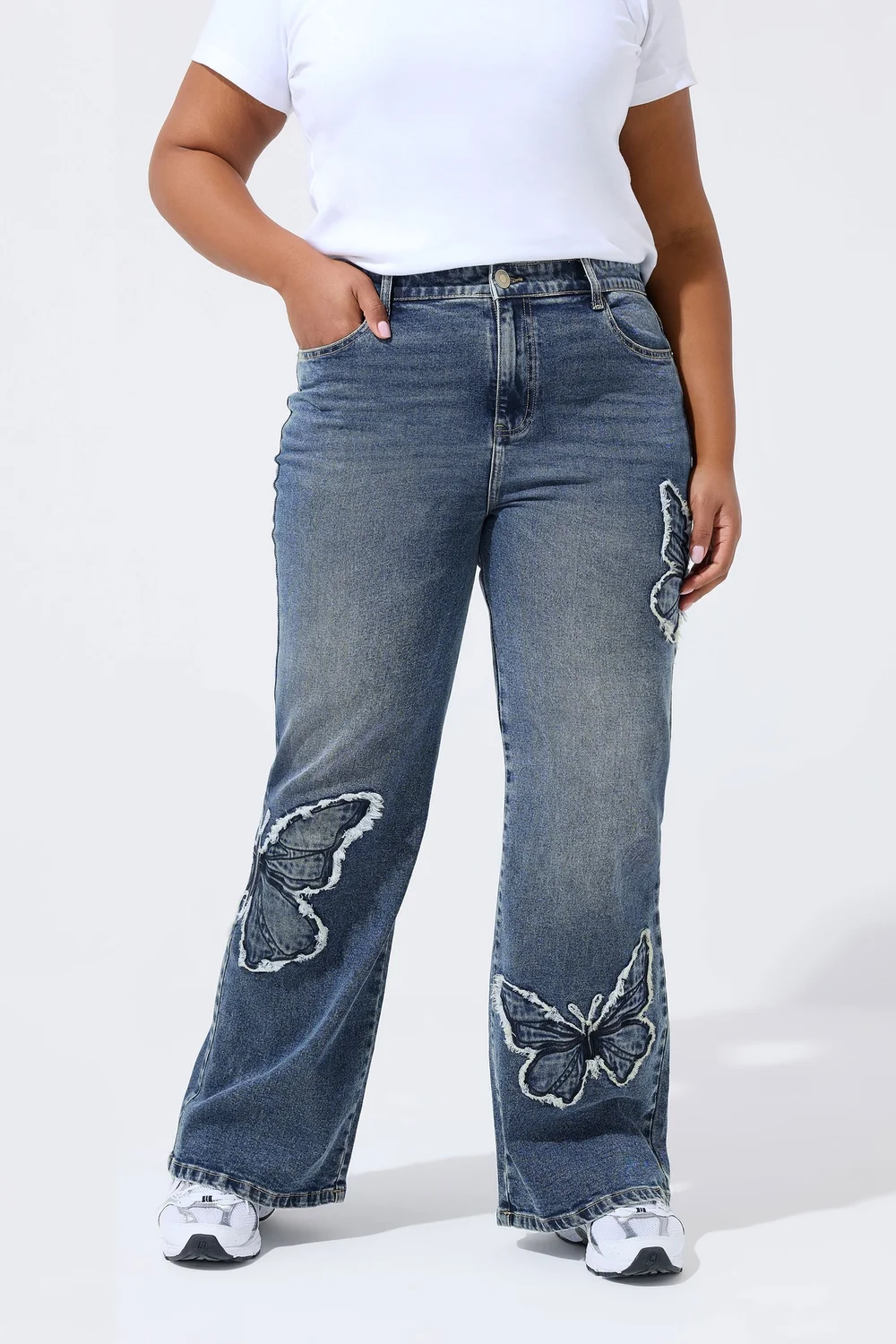 Yours Limited Curve Indigo Blue Denim Butterfly Embroidered Jeans - Size 18 Image 2