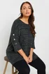 Yours Curve Black Marl Button Sleeve Soft Touch Top - Size 22-24 Image 1