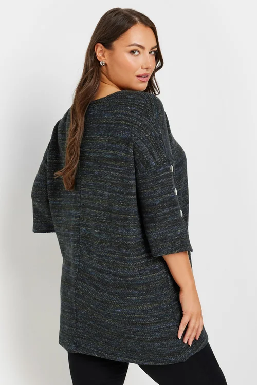 Yours Curve Black Marl Button Sleeve Soft Touch Top - Size 22-24 Image 3