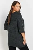 Yours Curve Black Marl Button Sleeve Soft Touch Top - Size 22-24 Image 3
