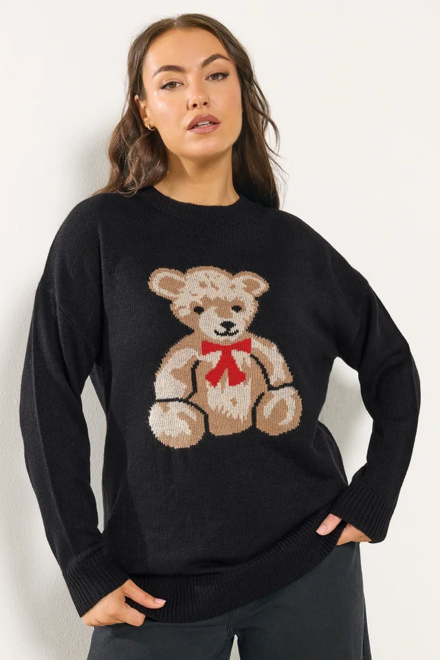 Yours Curve Black Teddy Knitted Jumper