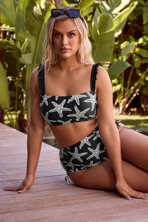 Yours Curve Black Starfish Print Bikini Top - 22 Image 1