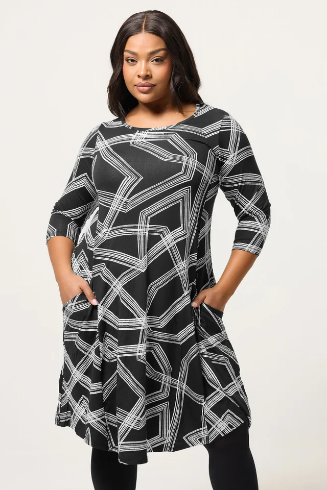Yours Curve Black Abstract Pocket Dress