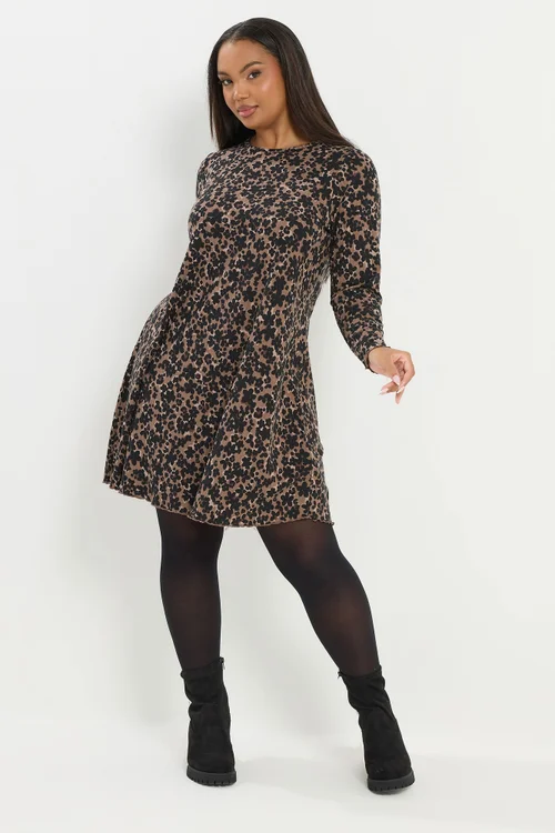 Yours Curve Brown Leopard Ribbed Tunic Top - Size 18 Image 2