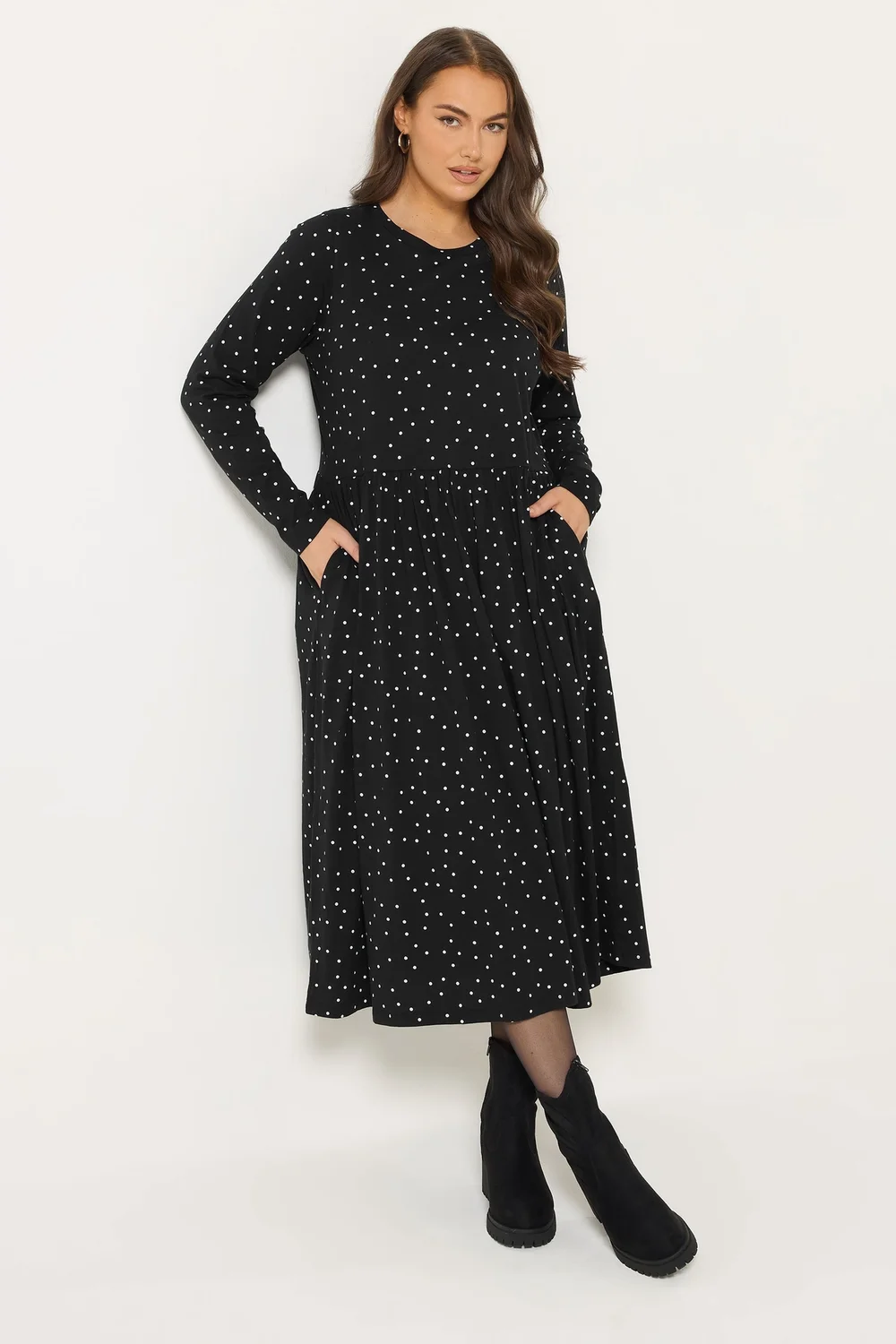 Yours Curve Black Polka Dot Peplum Maxi Dress - 20 Image 1