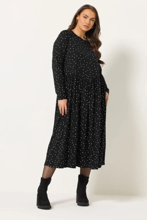 Yours Curve Black Polka Dot Peplum Maxi Dress - 20 Image 2