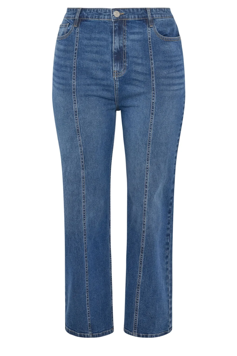 Yours Curve Blue Front Seam Wide Leg Jeans - 28 Image 5