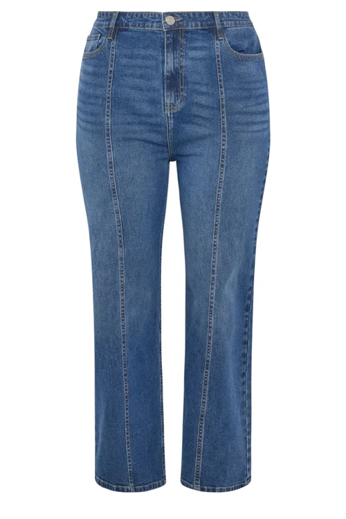 Yours Curve Blue Front Seam Wide Leg Jeans - 28 Image 5