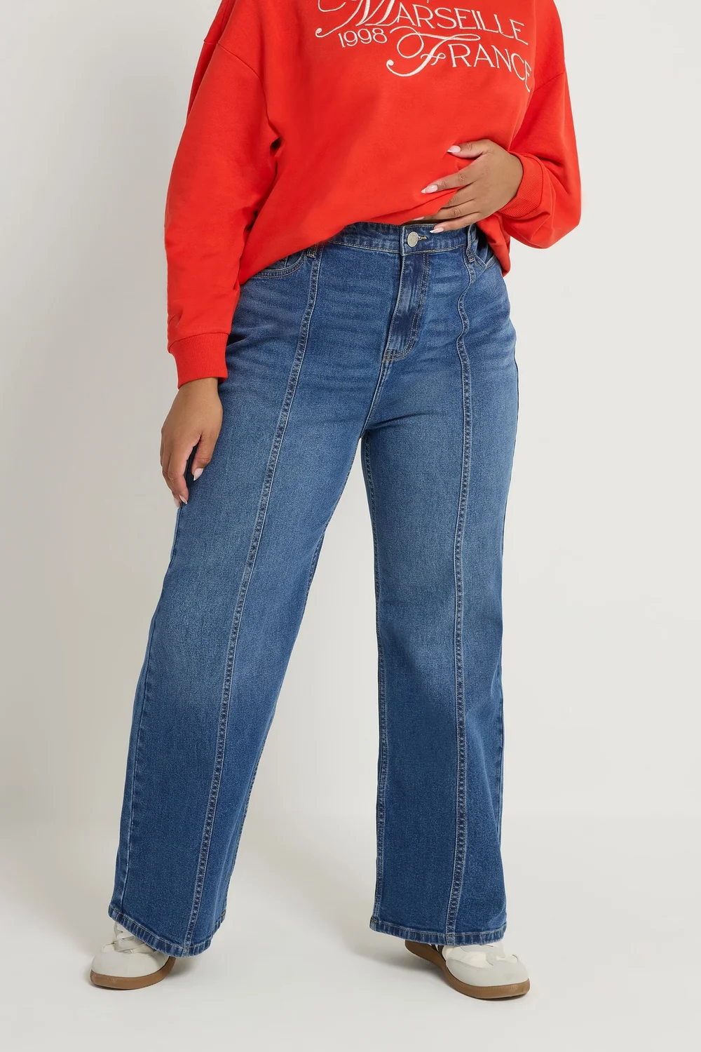 Yours Curve Blue Front Seam Wide Leg Jeans - Size 30-32 Image 1