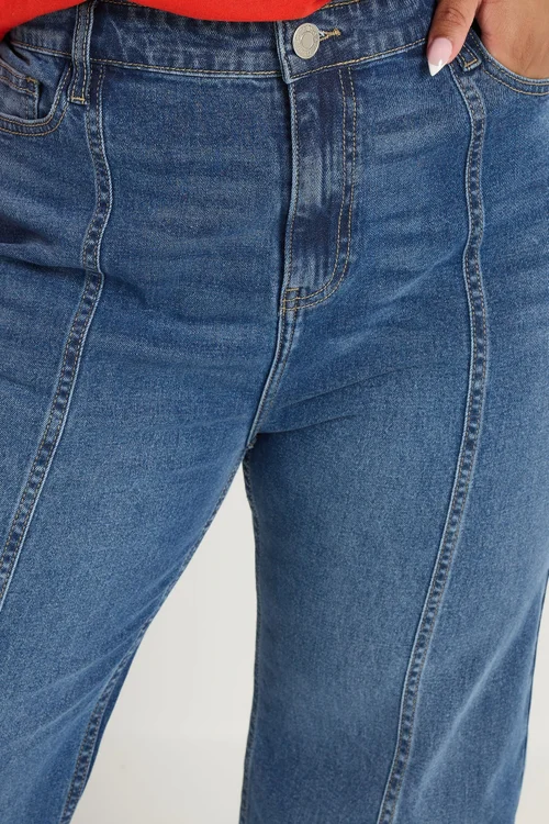 Yours Curve Blue Front Seam Wide Leg Jeans - Size 30-32 Image 4