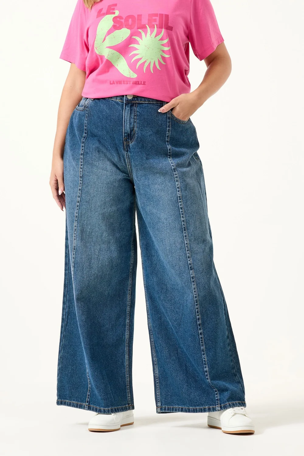 Yours Curve Blue Palazzo Front Seam Wide Leg Jeans - 16 Image 1