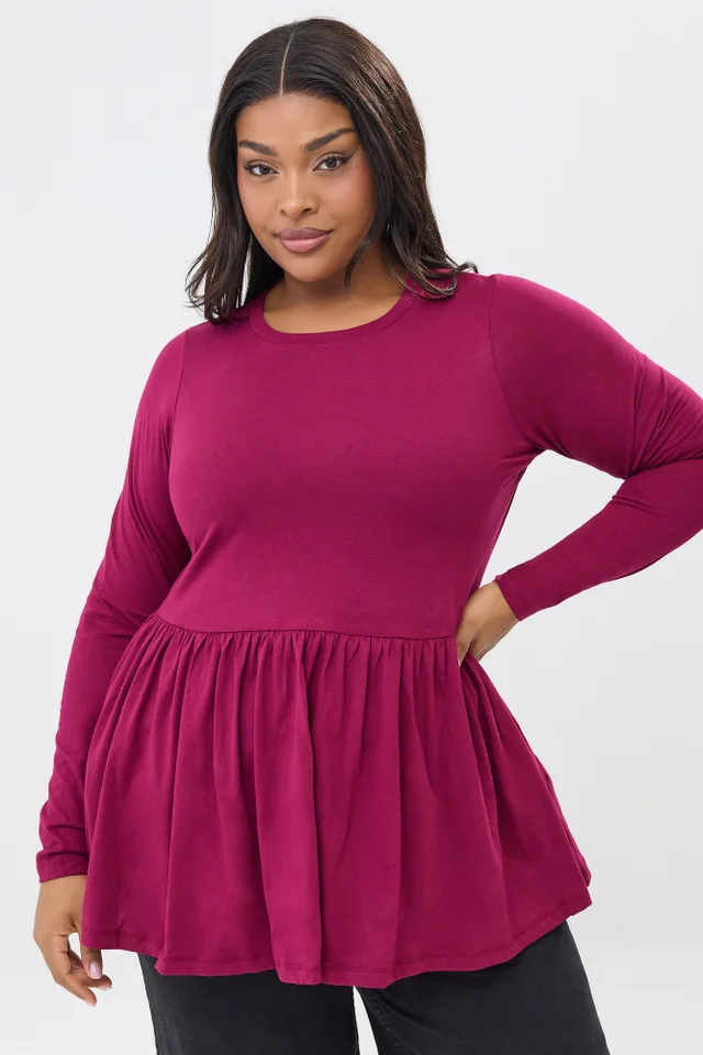 Yours Curve Pink Long Sleeve Peplum Top