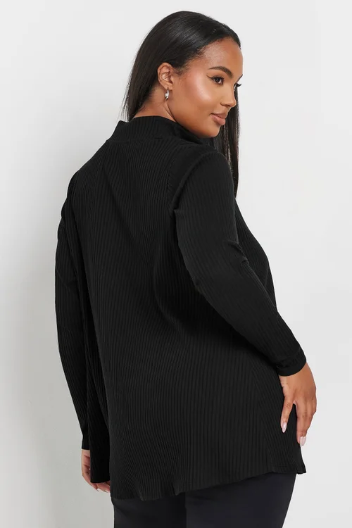 Yours Curve Black Ribbed Quarter Zip Top - Size 14 Image 3