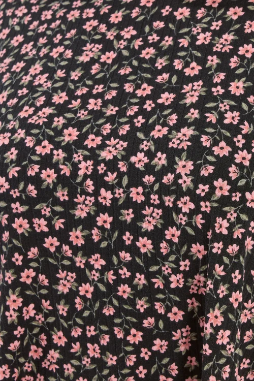 Yours Curve Black Floral Ribbed Swing Top - Size 30-32 Image 4