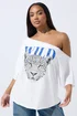 Yours Limited Curve White Leopard Graphic Off Shoulder T-Shirt - Size 20 Image 2