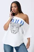 Yours Limited Curve White Leopard Graphic Off Shoulder T-Shirt - Size 20 Image 1
