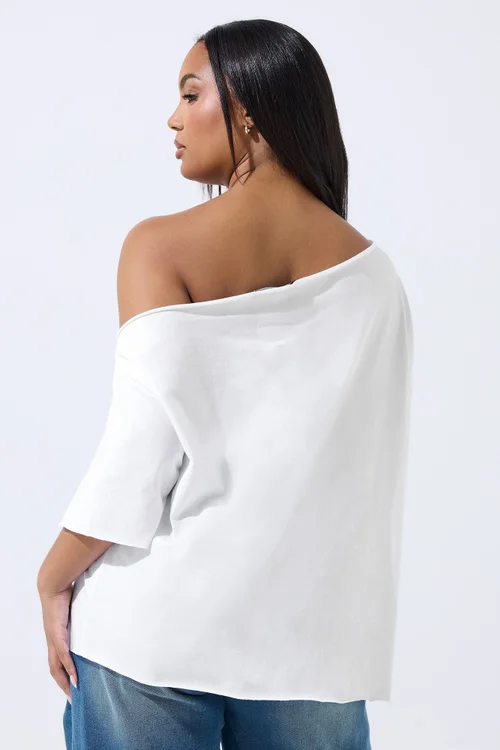 Yours Limited Curve White Leopard Graphic Off Shoulder T-Shirt - Size 20 Image 4