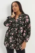Yours Curve Black Floral Notch Neck Blouse - Size 26-28 Image 1