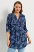Yours Curve Navy Blue Floral Print Pintuck Blouse - 26-28 Image 1