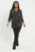 Yours Curve Black Floral Print Placket Top - Size 26-28 Image 2