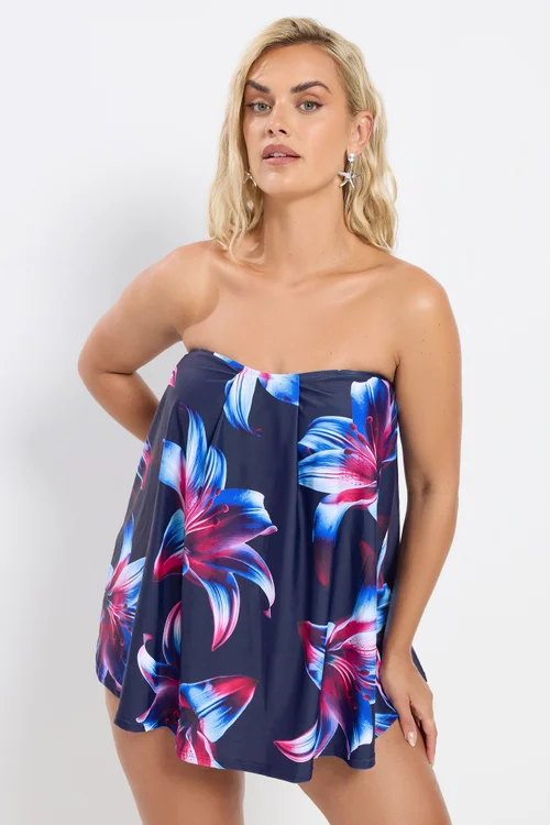 Yours Curve Navy Blue Floral Print Tankini Top - Size 22 Image 3