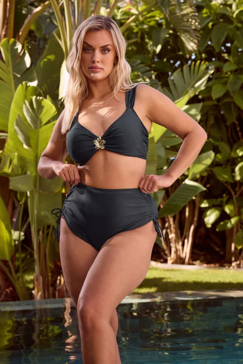 Yours Curve Navy Blue Flower Detail Bikini Top - 28 Image 1