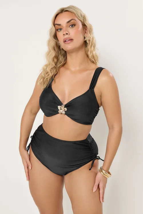 Yours Curve Navy Blue Flower Detail Bikini Top - 28 Image 3