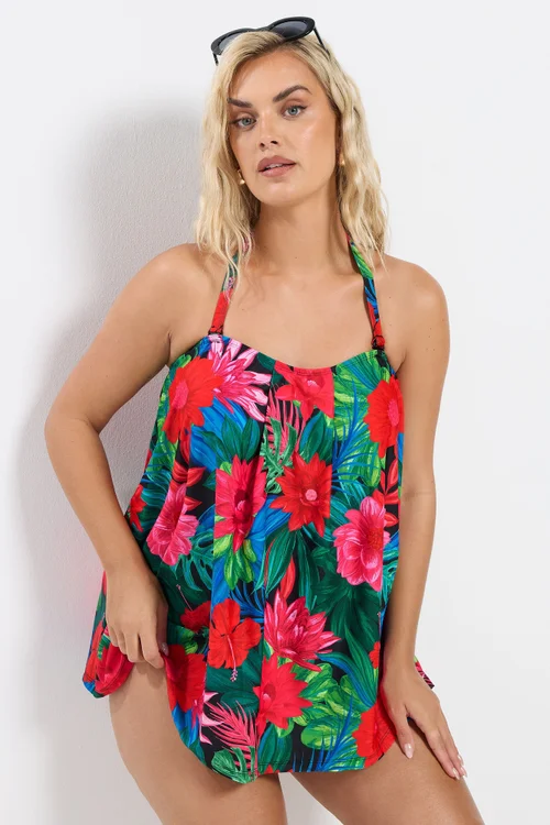 Yours Curve Black Tropical Print Tankini Top - Size 18 Image 4