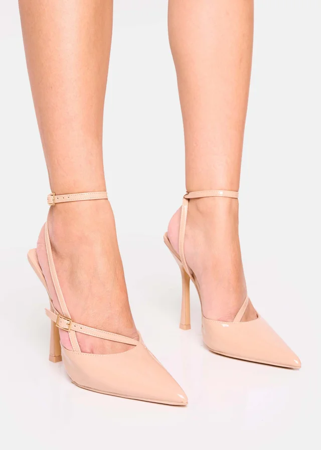 Public Desire Idol Nude Patent Buckle Strappy Detail Stiletto Court High Heels