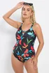 Yours Curve Black Floral Strap Detail Swimsuit - Size 14 Image 3