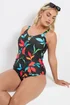 Yours Curve Black Floral Strap Detail Swimsuit - Size 14 Image 2