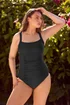Yours Curve Black Ruched Tummy Control Swimsuit - Size 34-36 Image 1