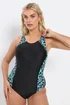 Yours Curve Black Active Leopard Print Swimsuit - Size 28 Image 2