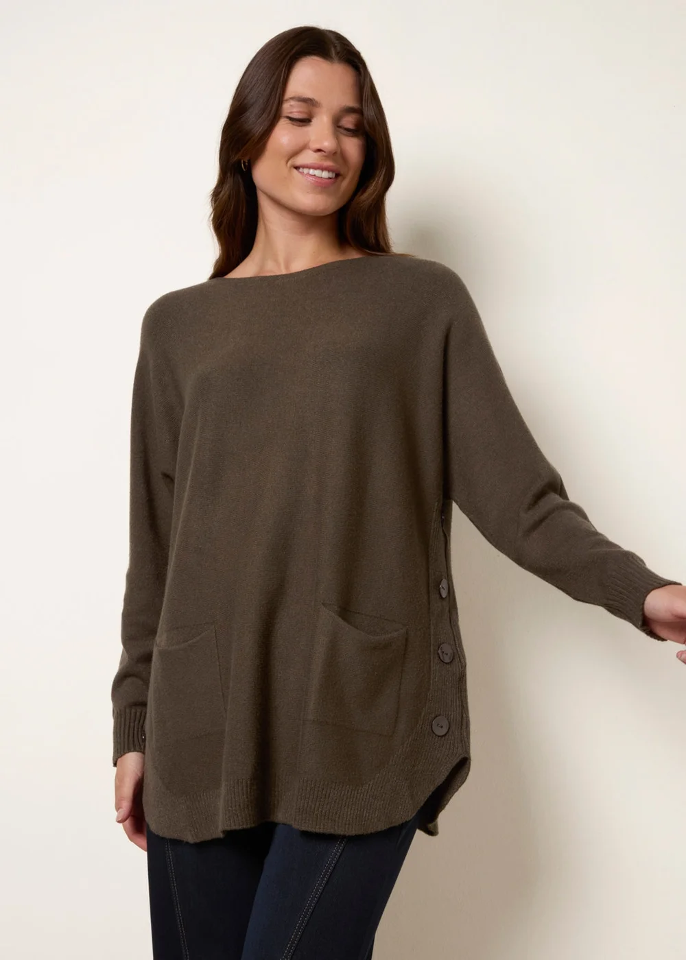 Blue Vanilla Khaki Pocket Slash Neck Jumper - One Size Image 2