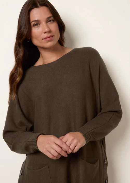Blue Vanilla Khaki Pocket Slash Neck Jumper - One Size Image 1