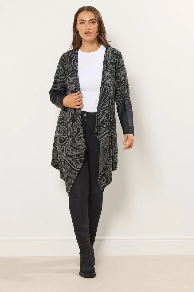 Yours Curve Abstract Grey Soft Touch Cardigan