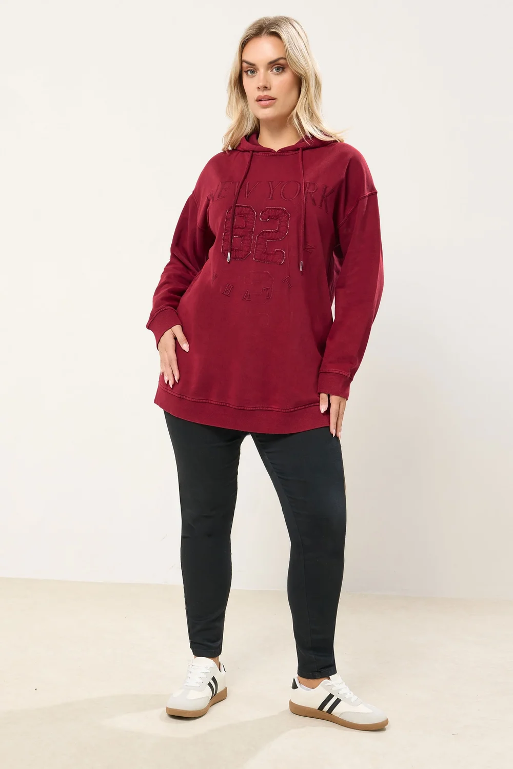 Yours Curve Red Embroidered 'New York' Hoodie - Size 18 Image 2