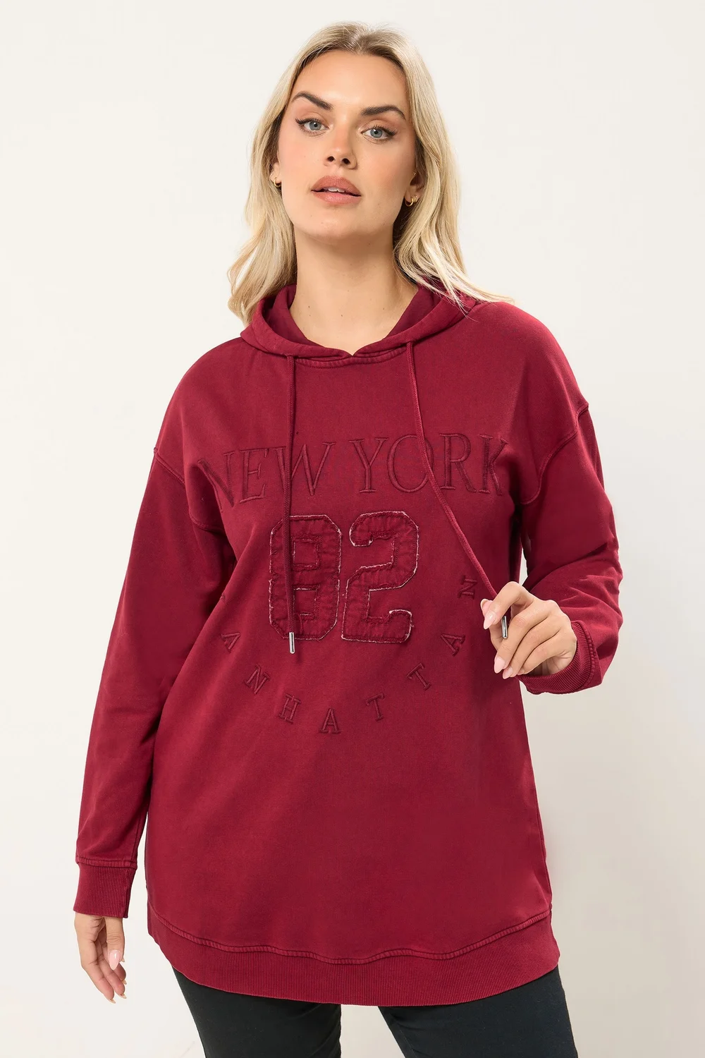 Yours Curve Red Embroidered 'New York' Hoodie - Size 18 Image 1