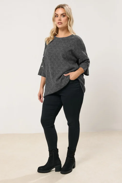 Yours Curve Grey Check Soft Touch Button Top - Size 20 Image 2