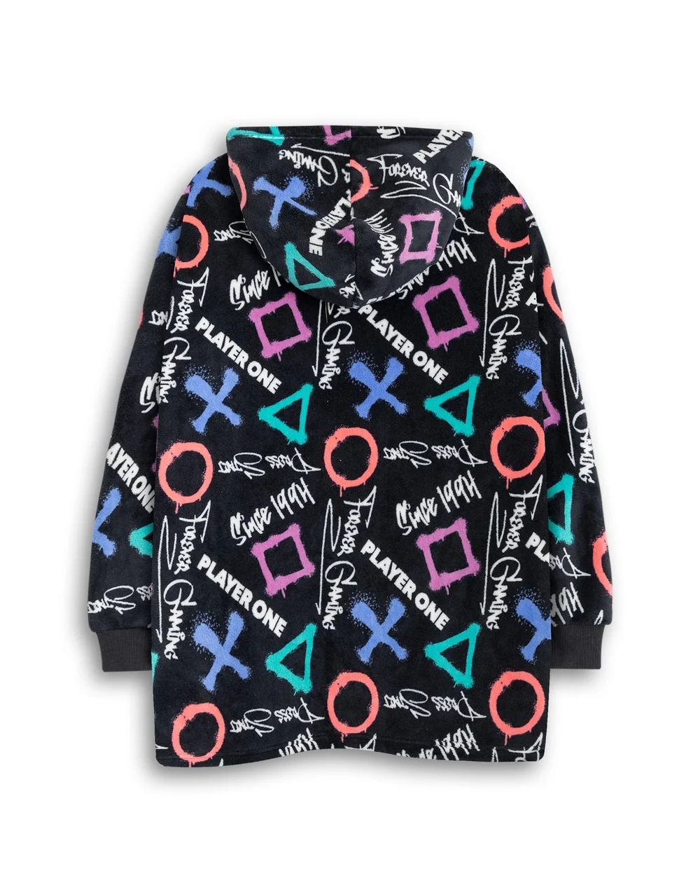Vanilla Underground PlayStation Kids Black With Colorful Graphics Blanket Hoodie - One Size Image 2
