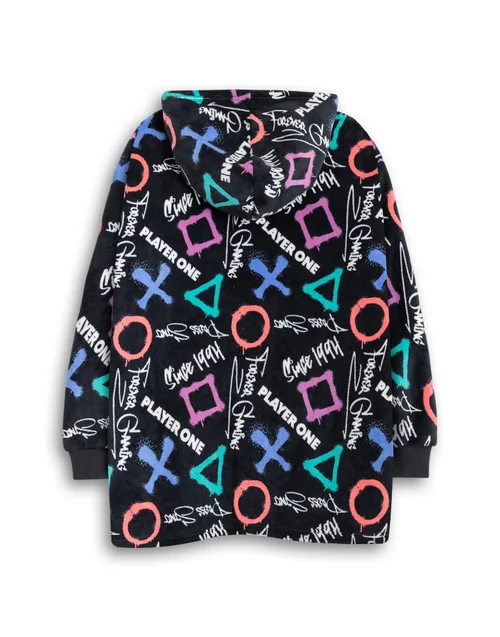 Vanilla Underground PlayStation Kids Black With Colorful Graphics Blanket Hoodie - One Size Image 2