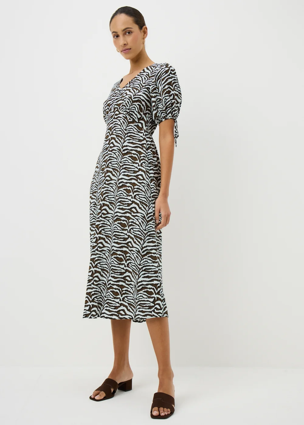 Brown Zebra Print Midi Tea Dress - 8 Image 2