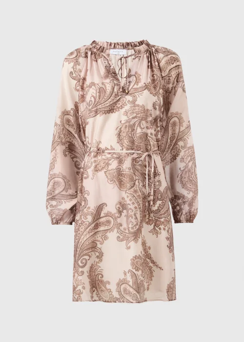 Nude Pink Paisley Tie Neck Mini Shirt Dress - 14 Image 4