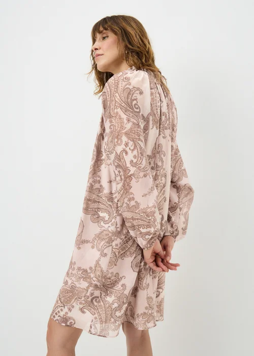 Nude Pink Paisley Tie Neck Mini Shirt Dress - 14 Image 3