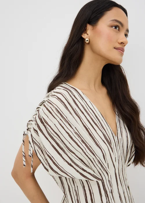 Cream Stripe Cinched Waist Midaxi Dress - 20 Image 1