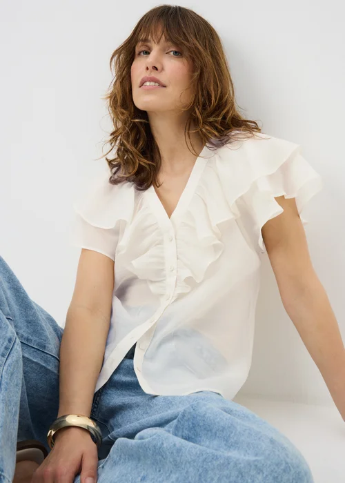 Cream Frill Short Sleeve Blouse - 8 Image 1