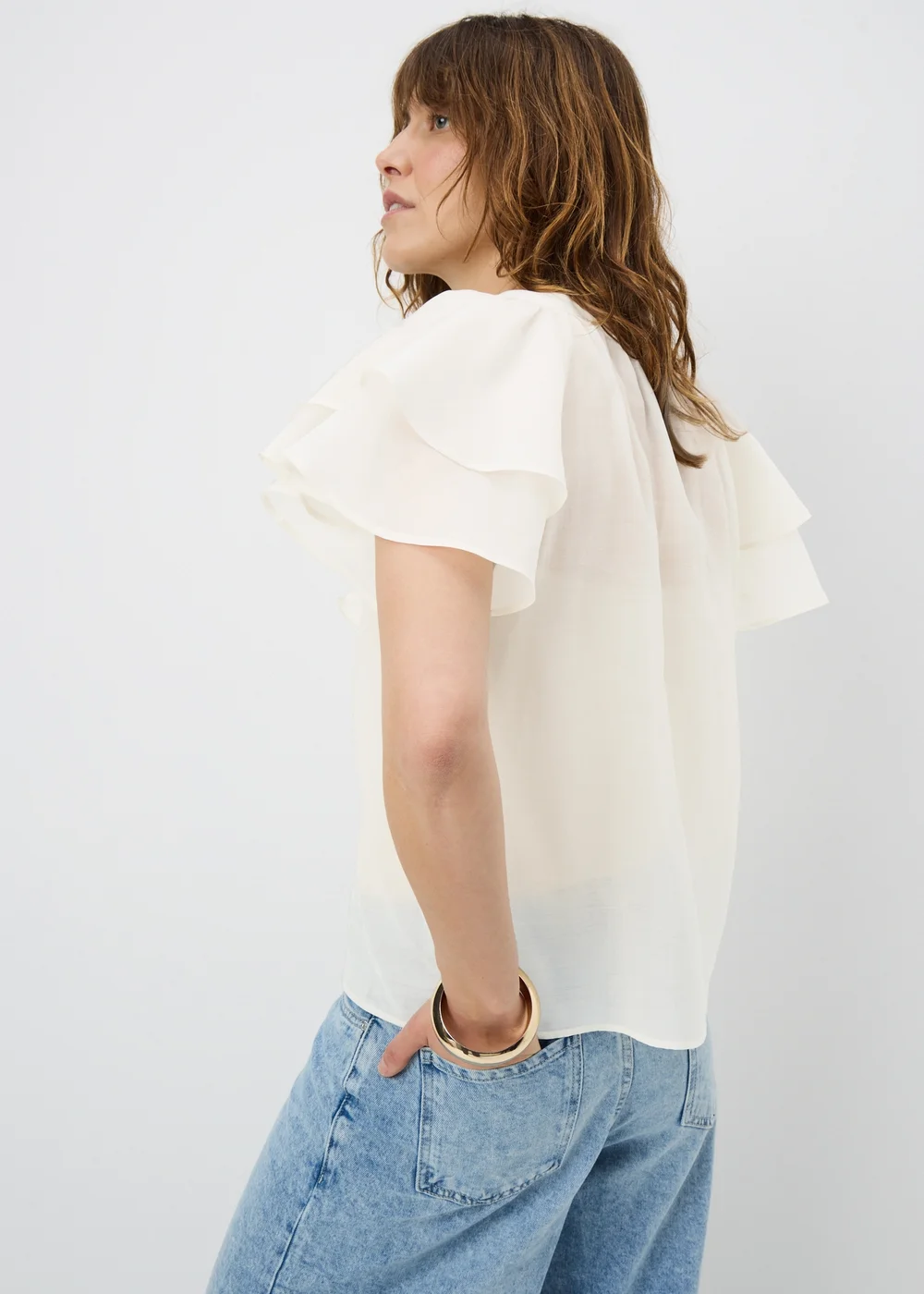 Cream Frill Short Sleeve Blouse - 8 Image 3
